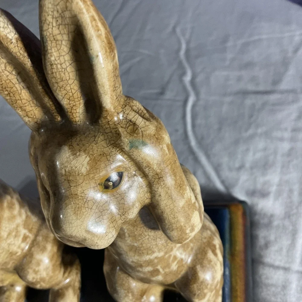 Three Wise Hares Rabbit Statue Bunny Heavy Ceramic Hear Speak See‎ No Evil